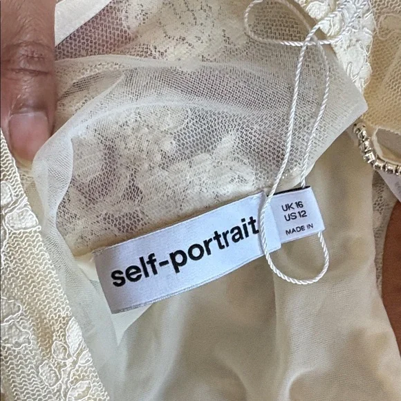 Self Portrait cream rhinestone mesh maxi dress elegant cocktail ethereal US 12 - Picture 15 of 16